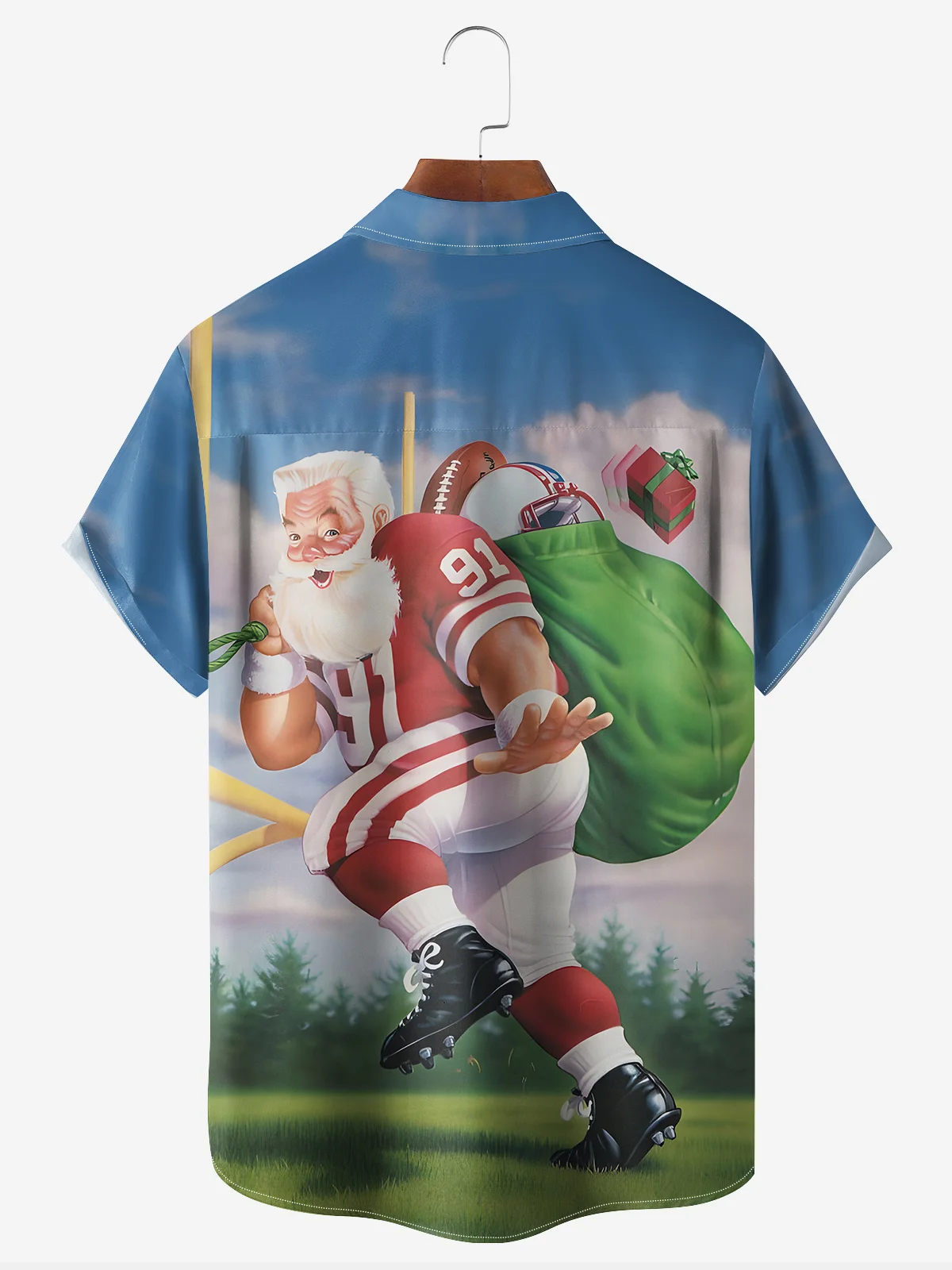 Football Santa Chest Pocket Short Sleeve Vacation Shirt