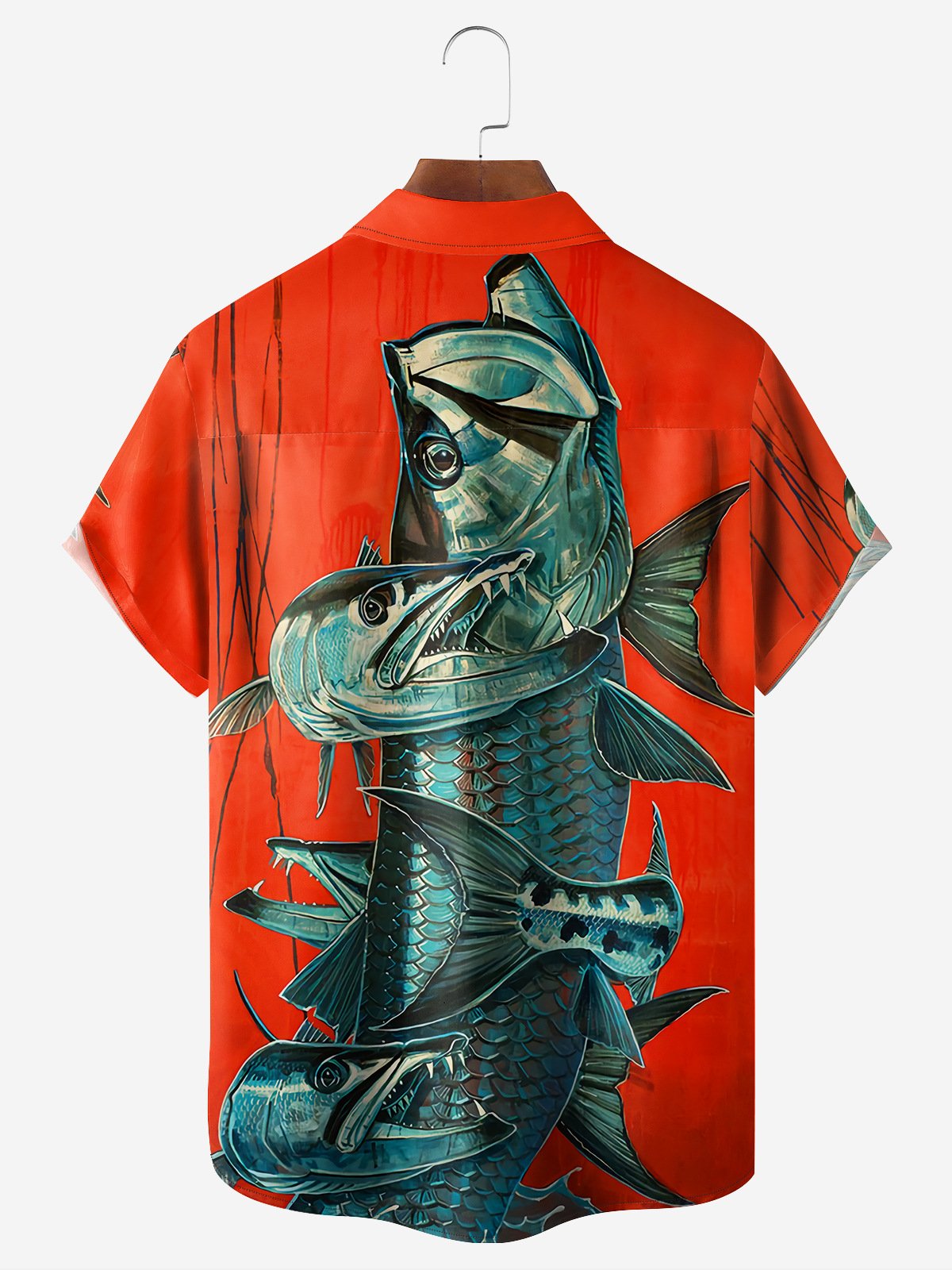 Fish Chest Pocket Short Sleeve Hawaiian Shirt