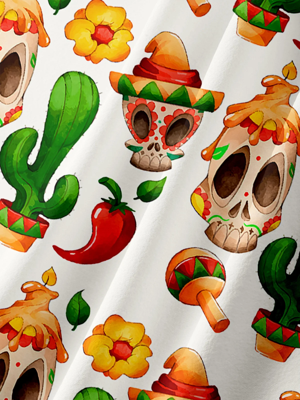 Day Of The Dead Skull Chest Pocket Short Sleeve Hawaiian Shirt