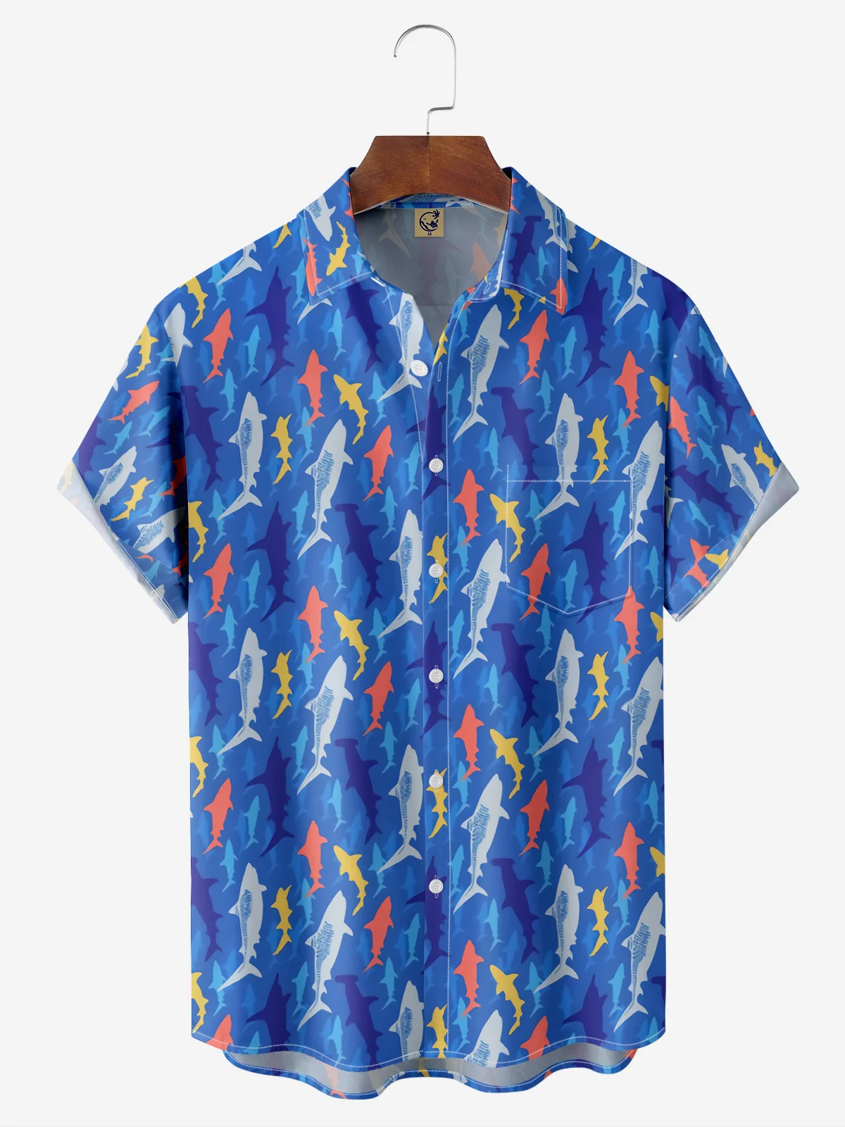 Shark Chest Pocket Short Sleeve Hawaiian Shirt