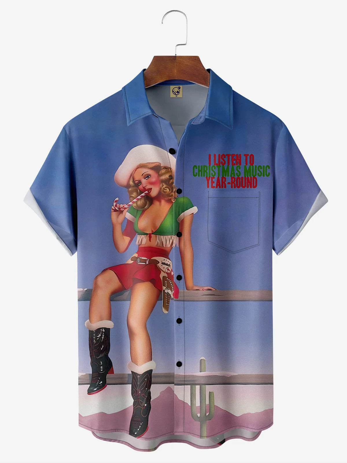 Hardaddy Christmas Cow Girl Chest Pocket Short Sleeve Casual Shirt