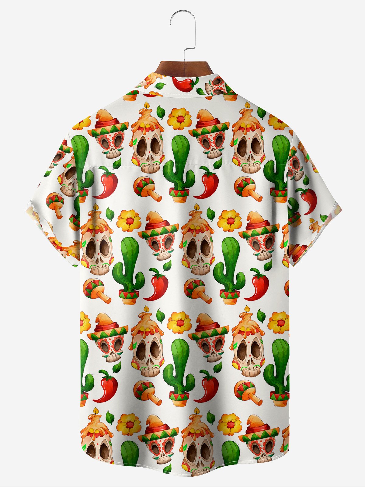 Day Of The Dead Skull Chest Pocket Short Sleeve Hawaiian Shirt