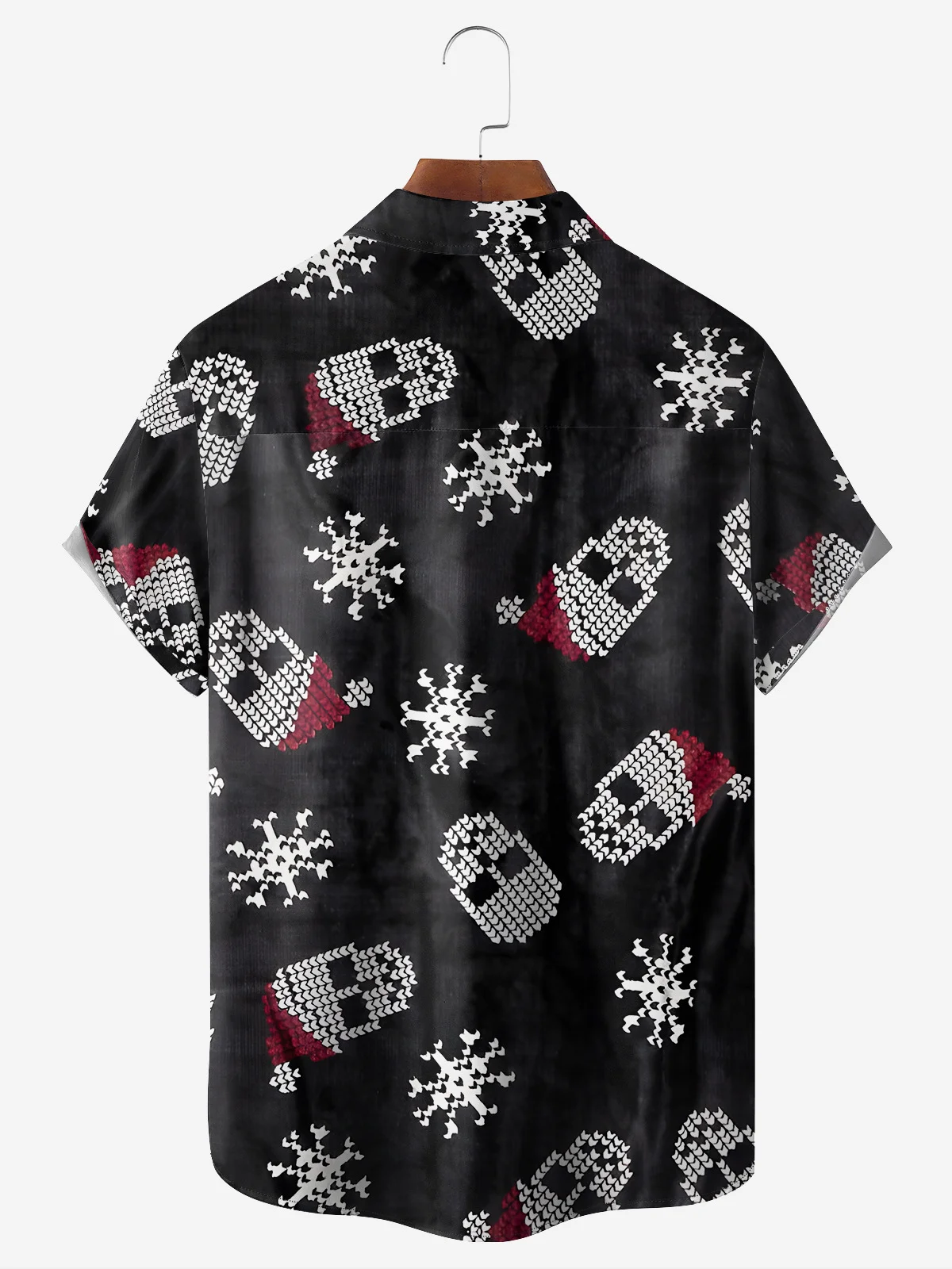 Christmas Skull Chest Pocket Short Sleeve Casual Shirt