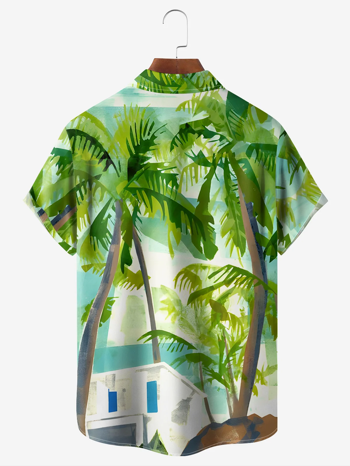 Palm Tree Chest Pocket Short Sleeve Hawaiian Shirt