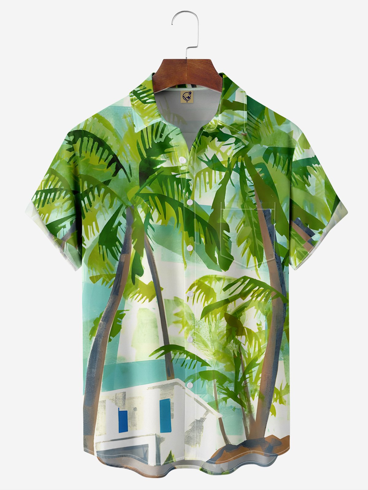 Palm Tree Chest Pocket Short Sleeve Hawaiian Shirt