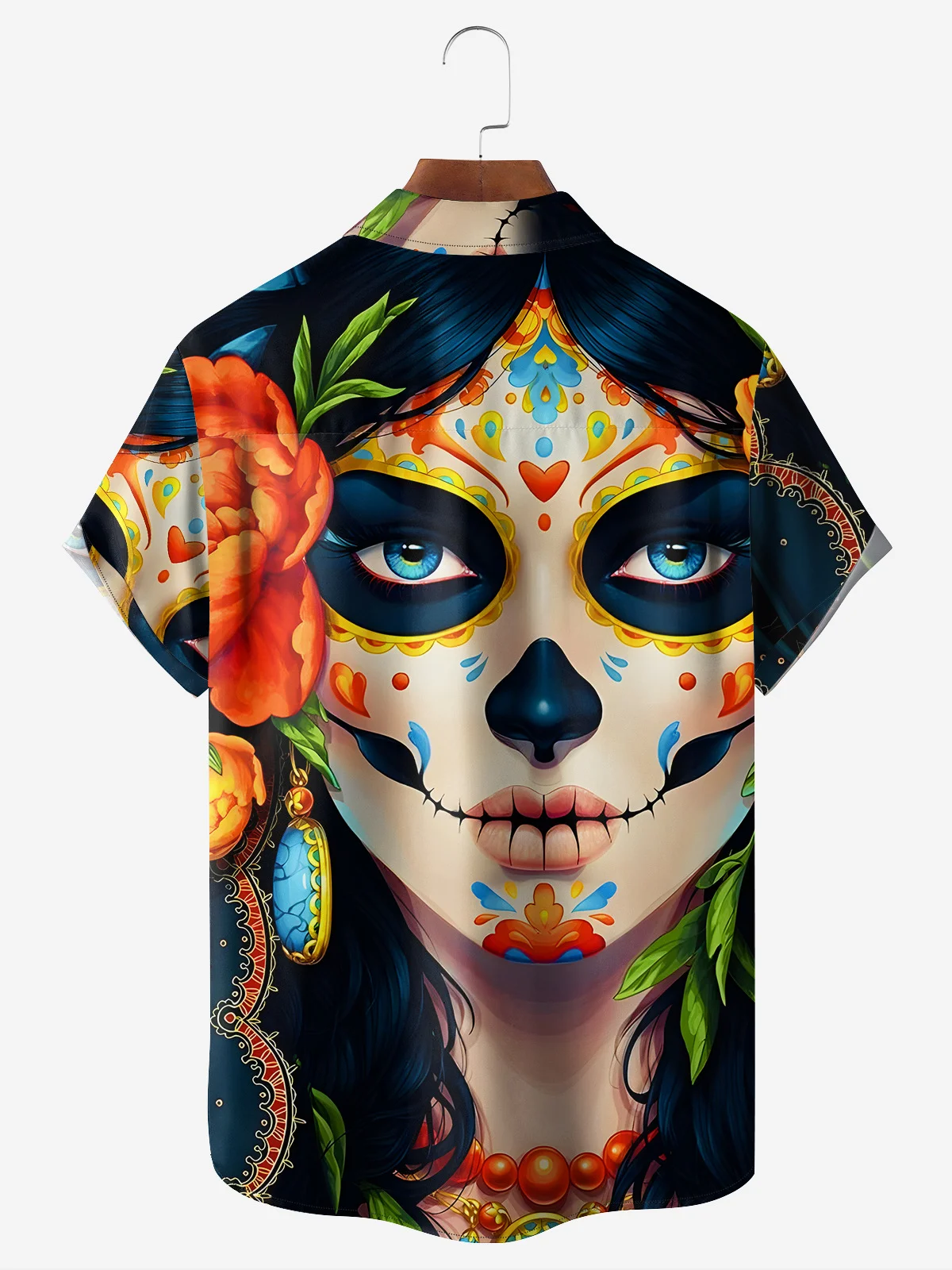 El Día de los Muertos Chest Pocket Short Sleeve Casual Shirt