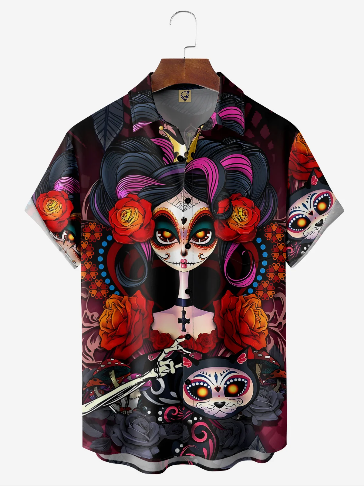 Día de Muertos Chest Pocket Short Sleeve Casual Shirt