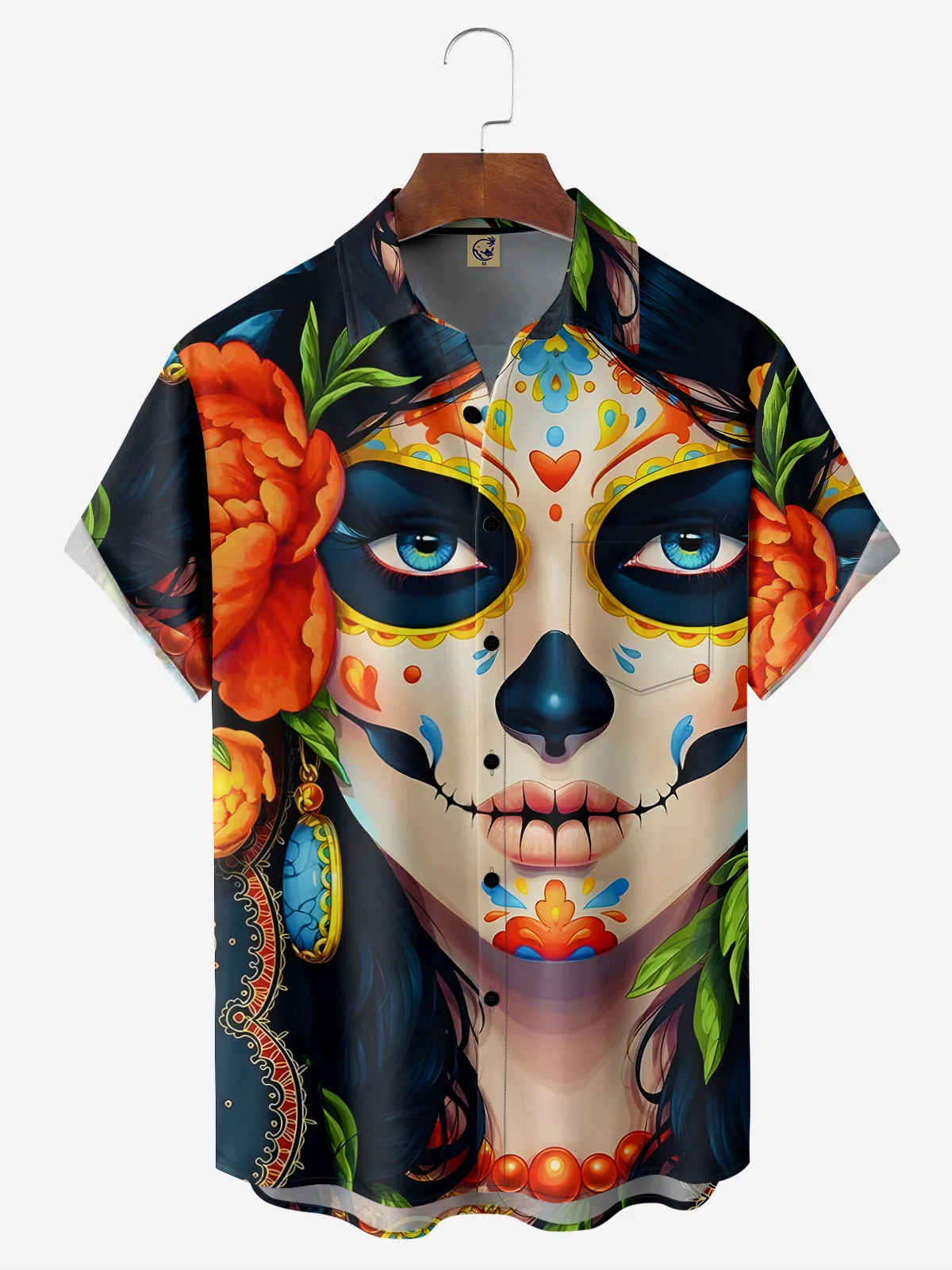 El Día de los Muertos Chest Pocket Short Sleeve Casual Shirt