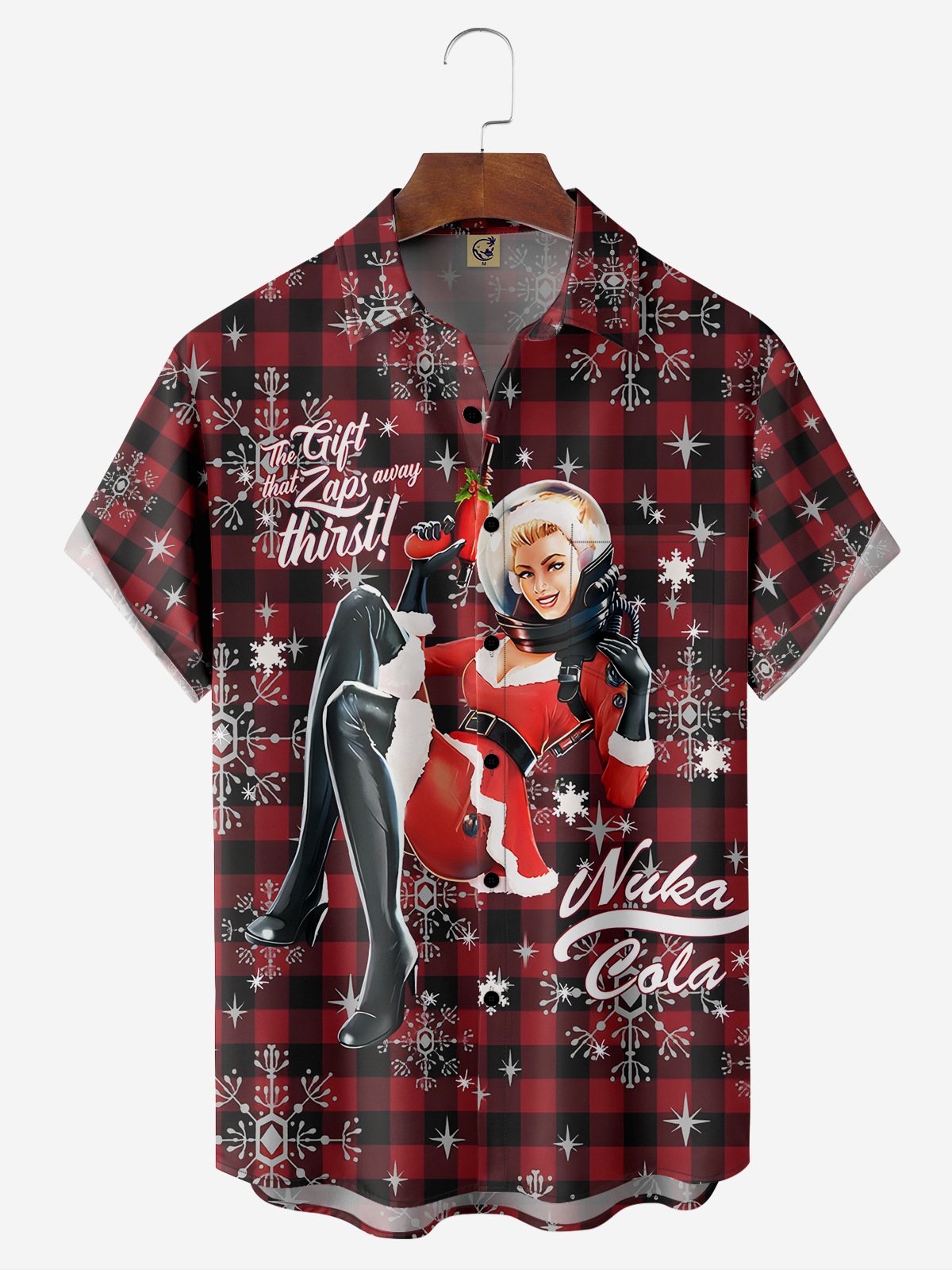 Retro Christmas Beauty Chest Pocket Short Sleeve Vacation Shirt