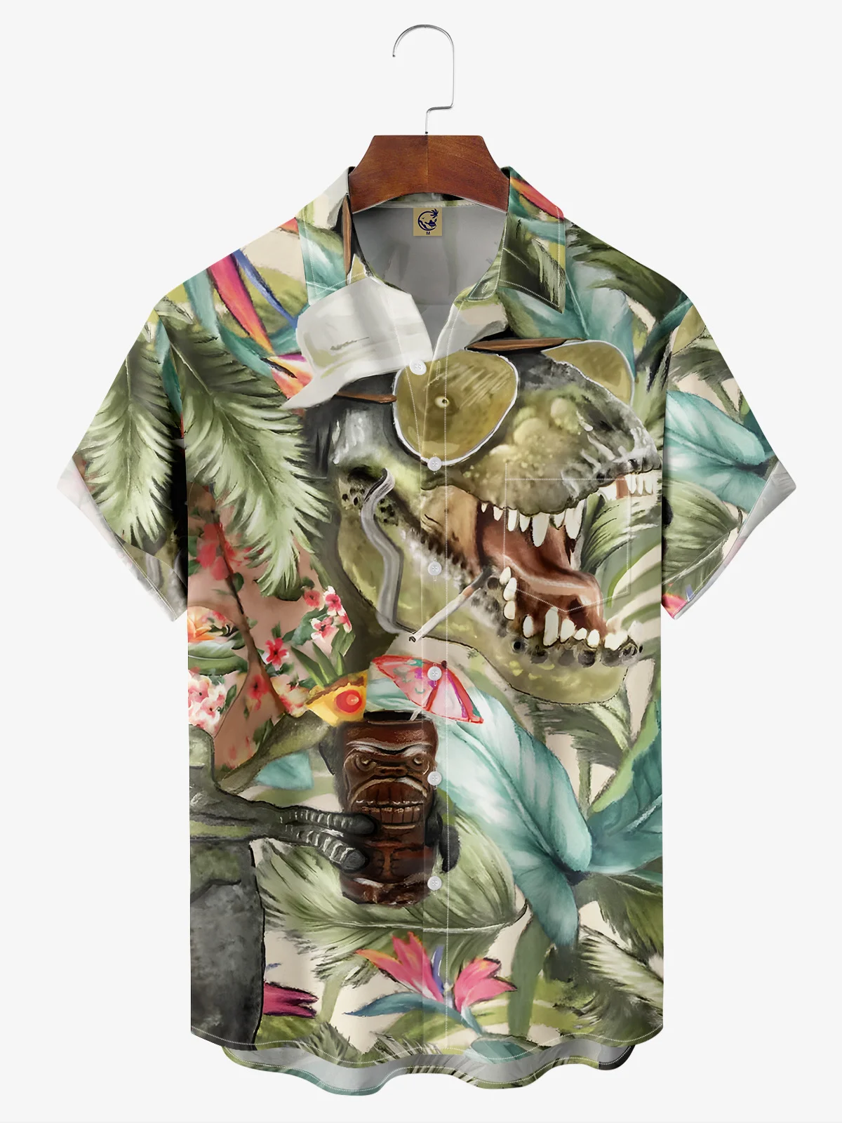 Dinosaur Chest Pocket Short Sleeve Hawaiian Shirt