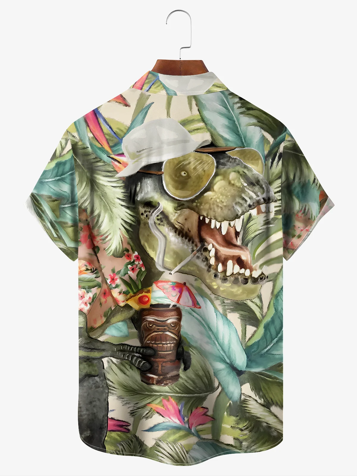 Dinosaur Chest Pocket Short Sleeve Hawaiian Shirt