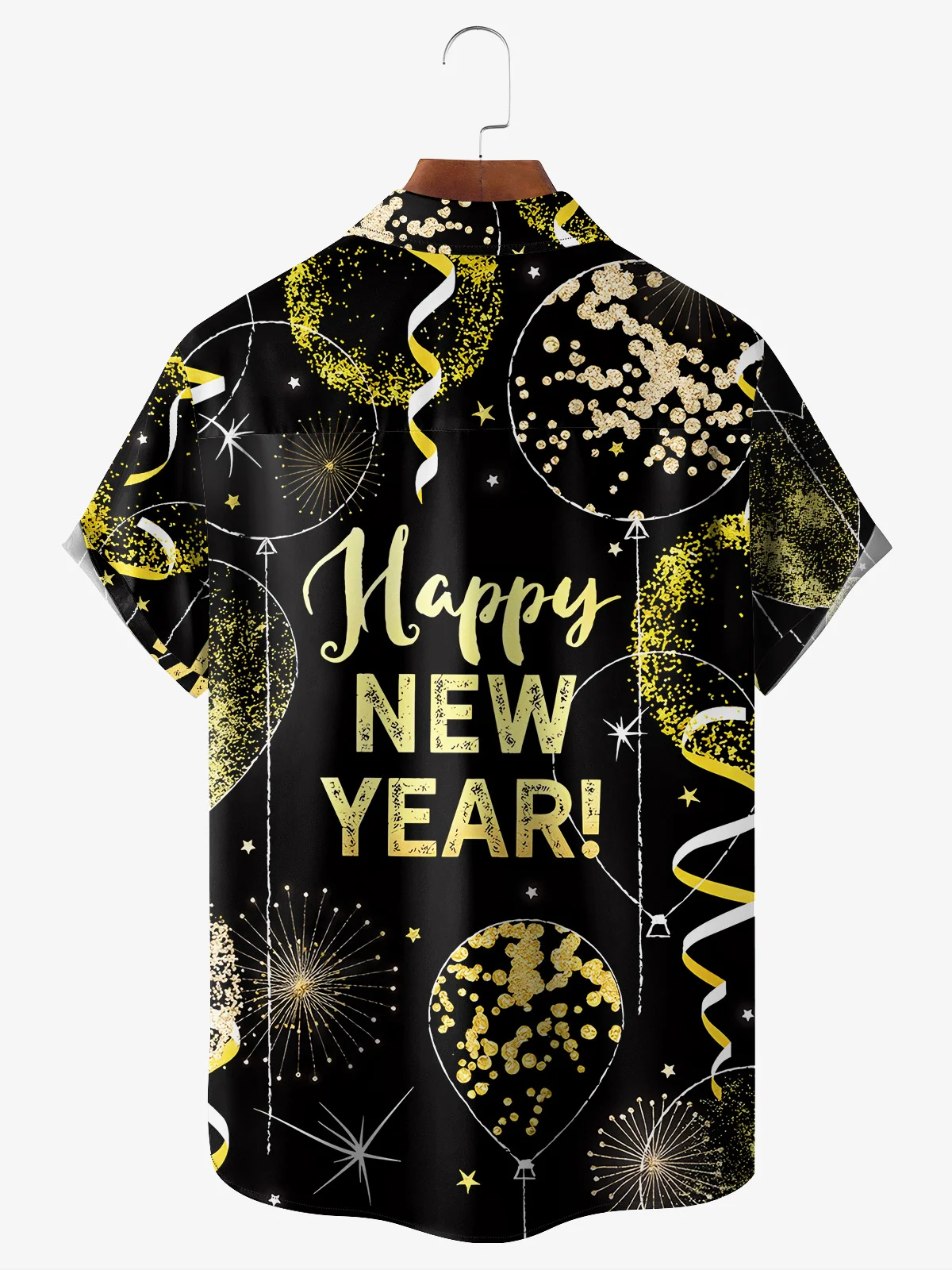 Happy New Year Chest Pocket Short Sleeve Casual Shirt