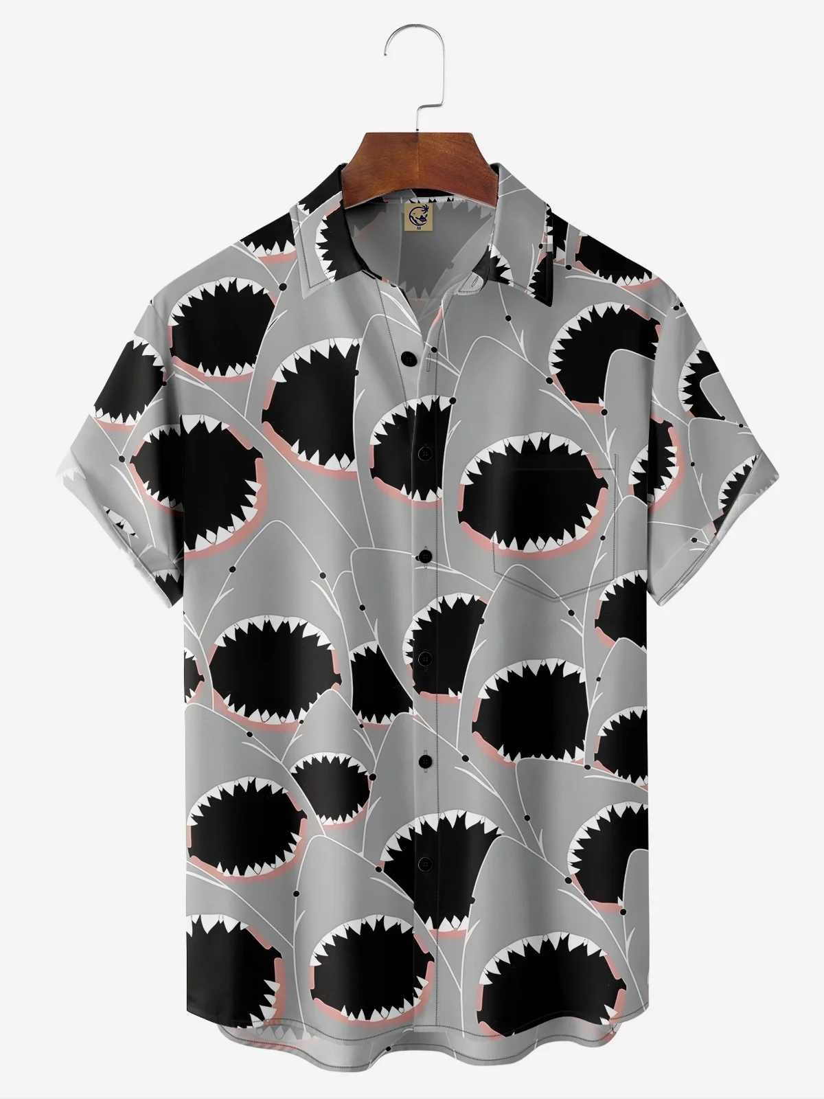 Shark Chest Pocket Short Sleeve Hawaiian Shirt