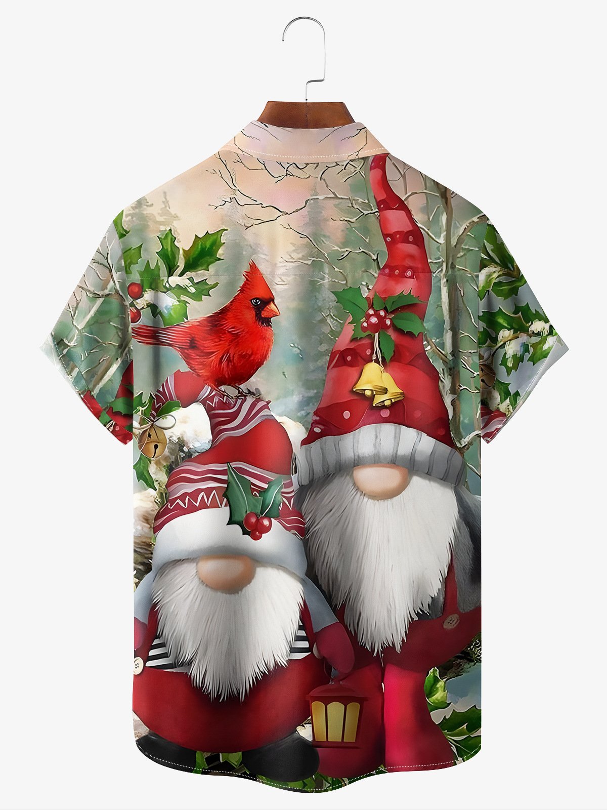 Christmas Gnomes Chest Pocket Short Sleeve Casual Shirt