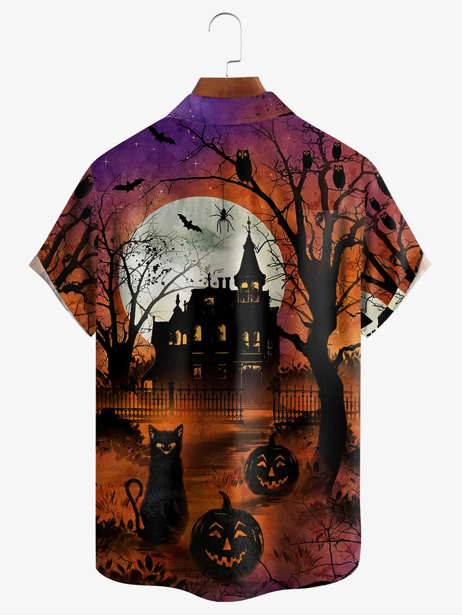 Halloween Chest Pocket Short Sleeve Casual Shirt