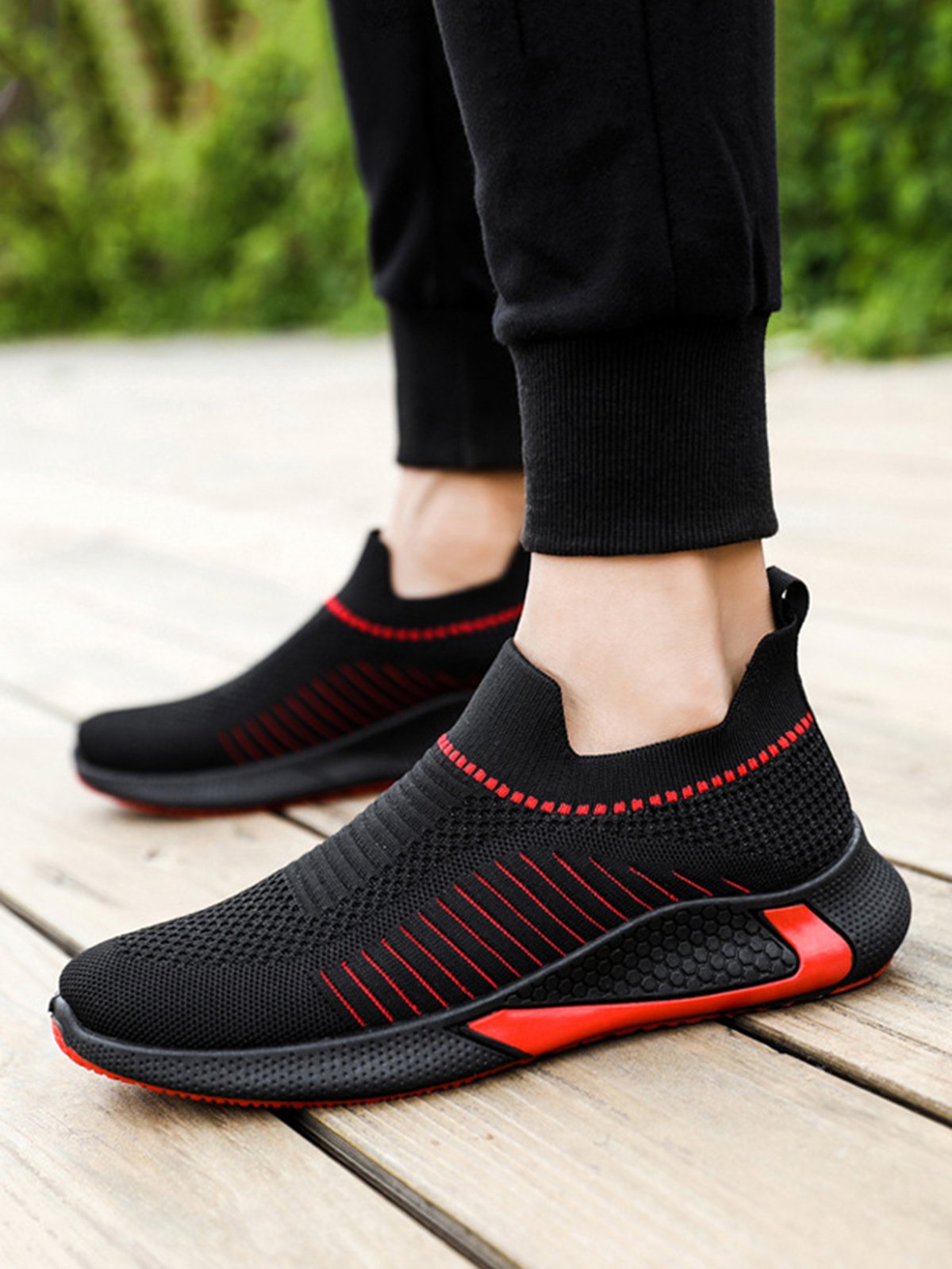 Hardaddy Men Minimalist Breathable Mesh Fabric Slip On Sneakers