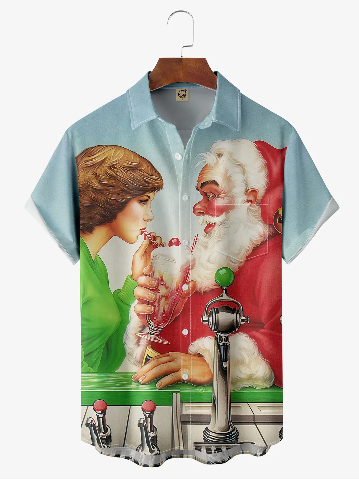 Santa Claus Retro Beauty Chest Pocket Short Sleeve Vacation Shirt