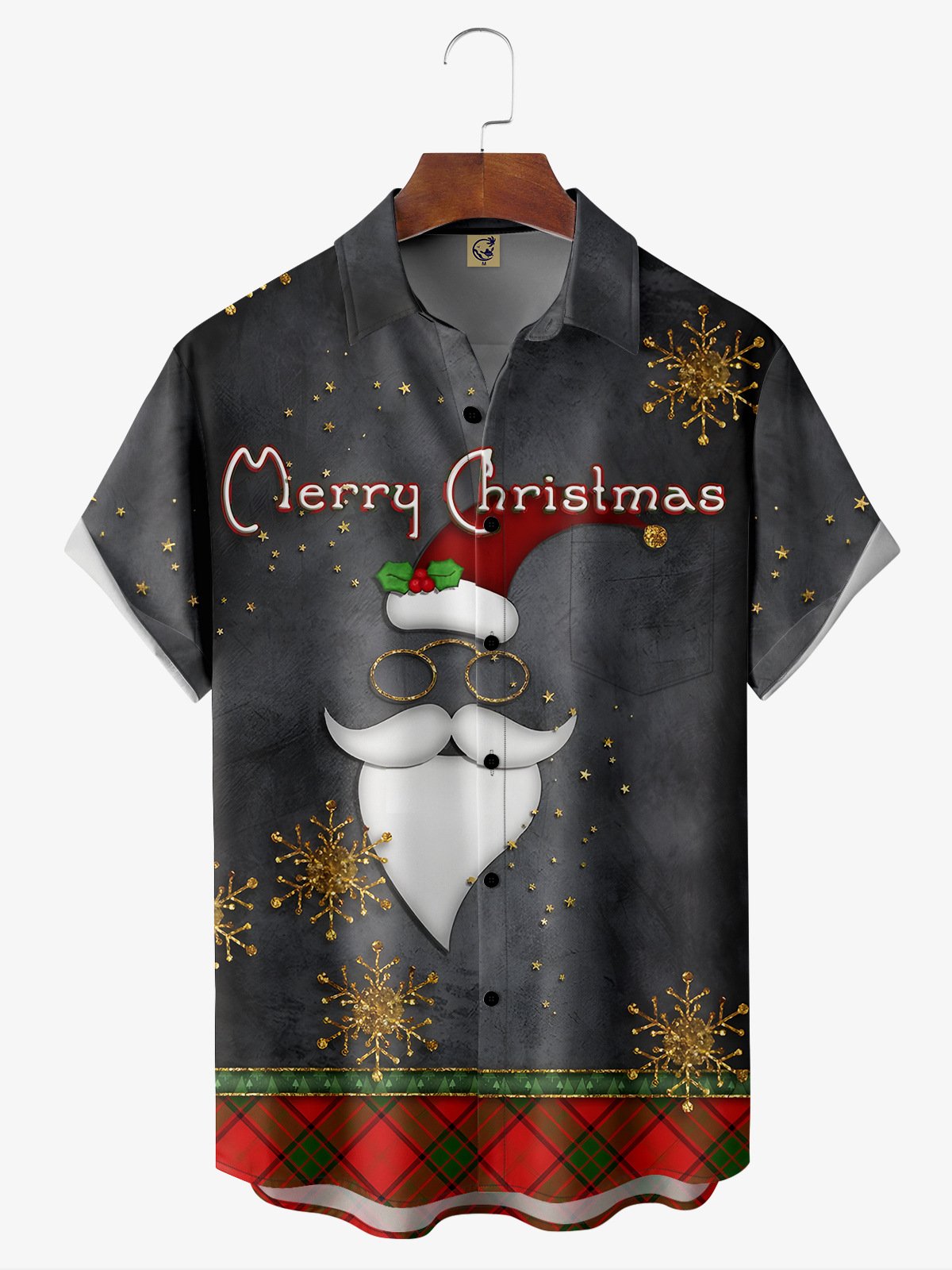 Santa Snow Chest Pocket Short Sleeve Vacation Shirt