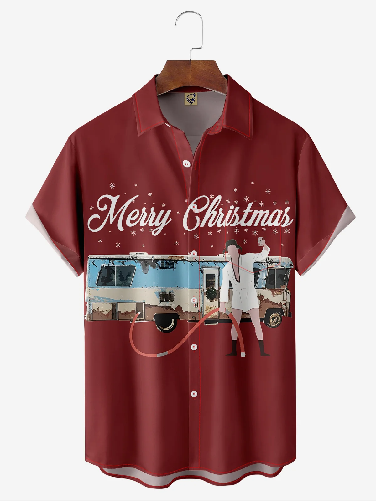 Christmas Chest Pocket Short Sleeve Casual Shirt