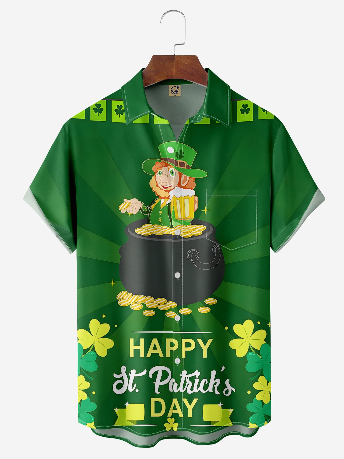 St Patrick Clover Chest Pocket Short Sleeve Casual Shirt