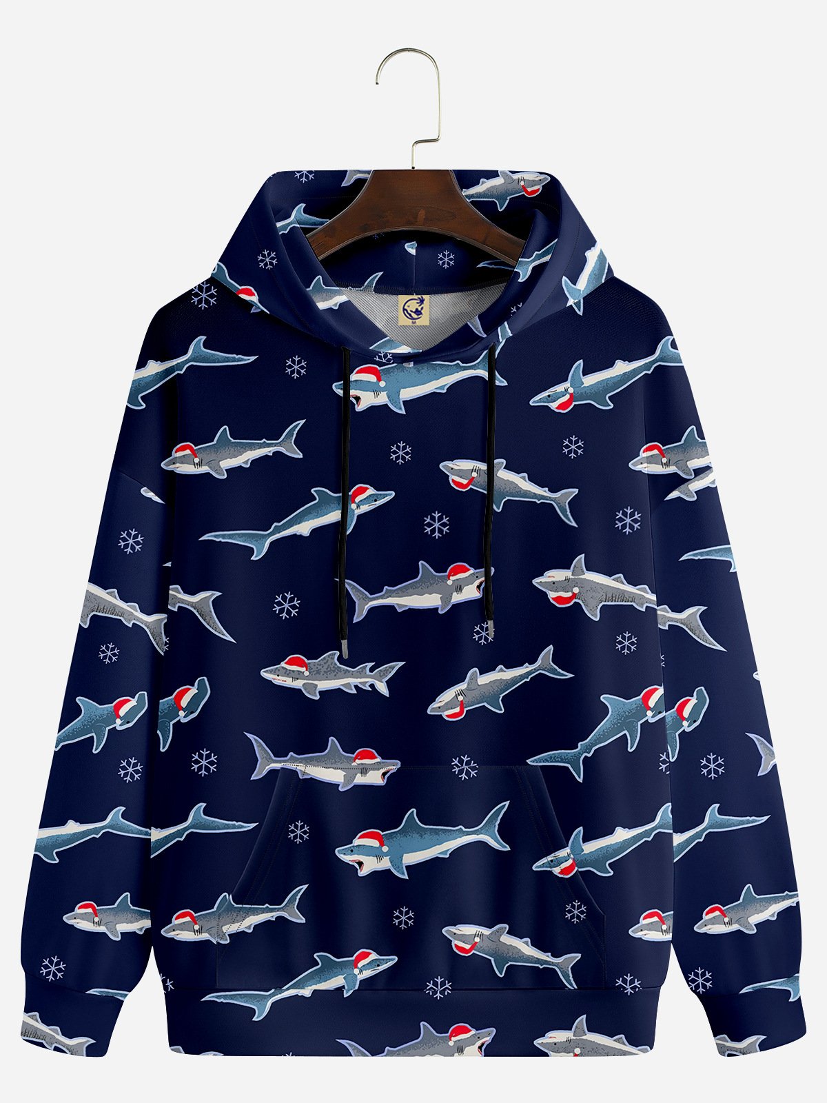 Christmas Sharks Long Sleeve Casual Hoodie