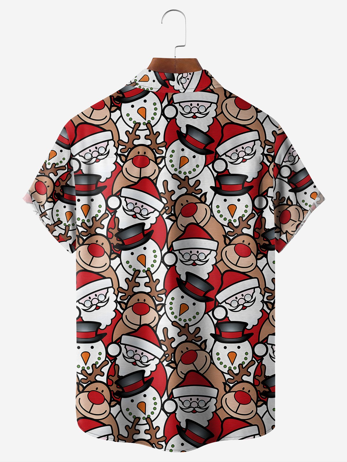 Cartoon Christmas Santa Claus Chest Pocket Short Sleeve Casual Shirt