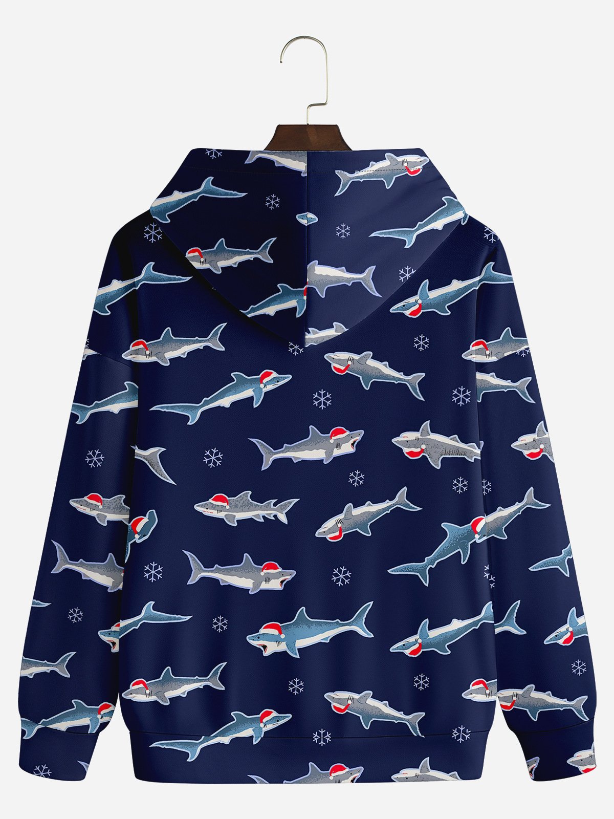 Christmas Sharks Long Sleeve Casual Hoodie