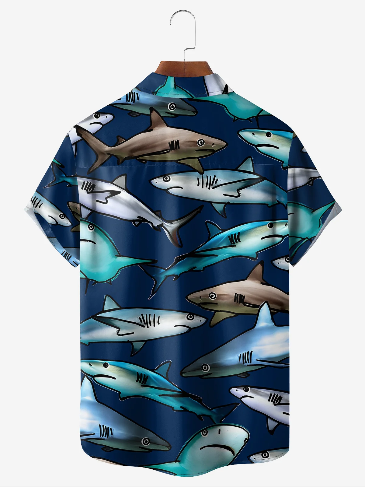 Shark Chest Pocket Short Sleeve Hawaiian Shirt