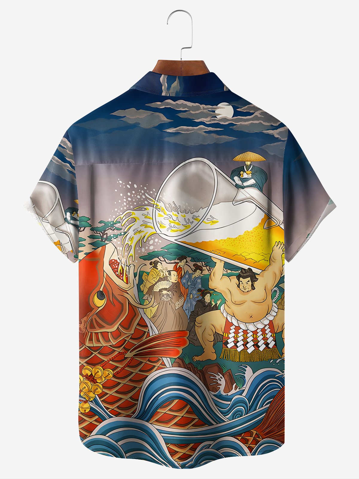 Ukiyo-e Chest Pocket Short Sleeve Casual Shirt