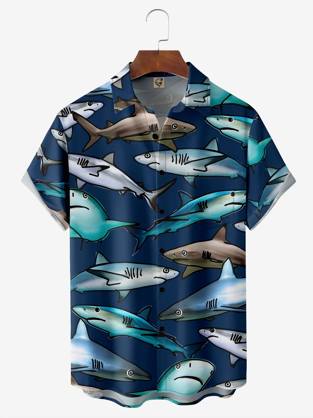 Shark Chest Pocket Short Sleeve Hawaiian Shirt