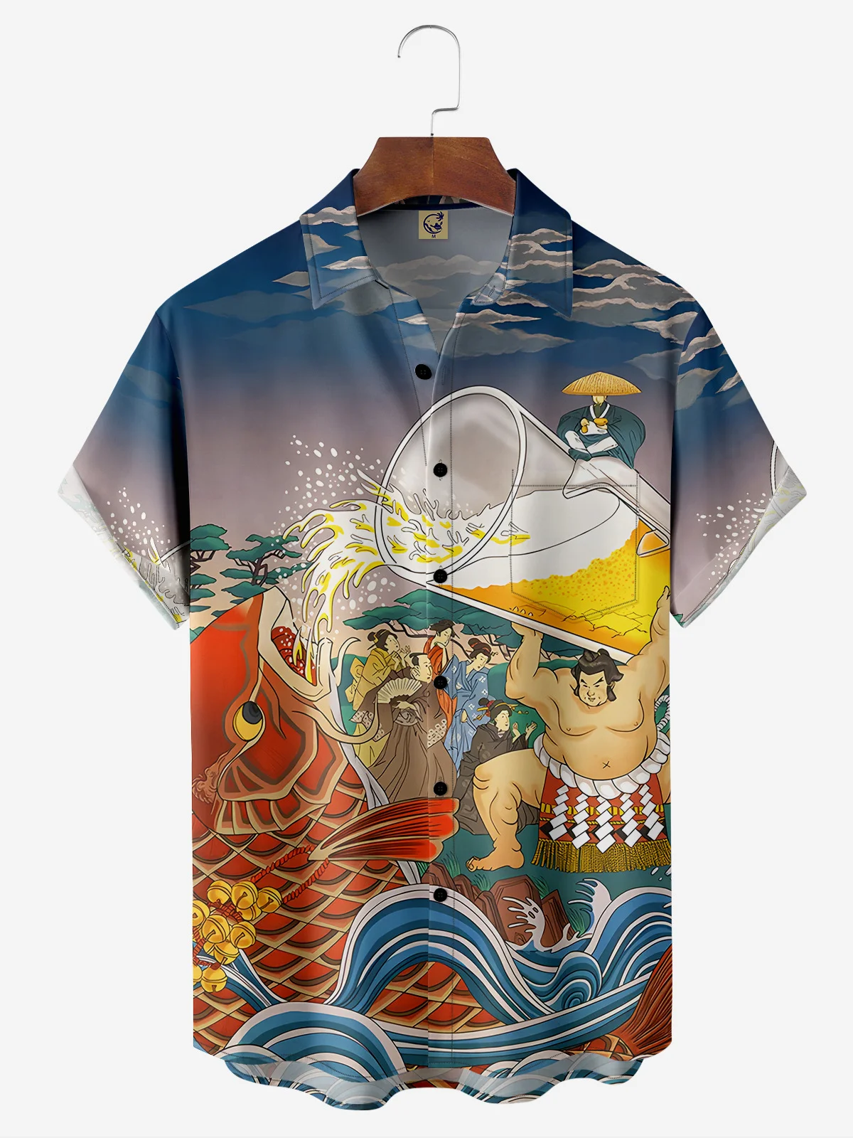 Ukiyo-e Chest Pocket Short Sleeve Casual Shirt