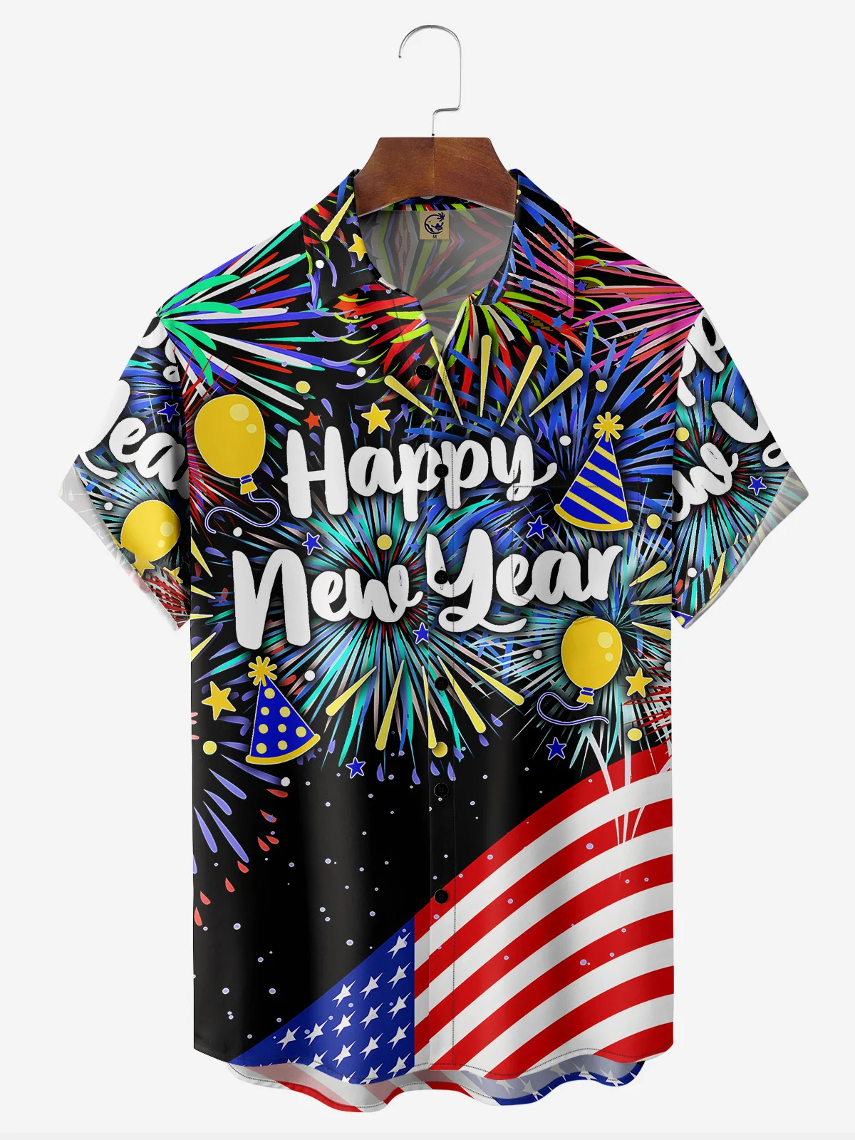 New Year Chest Pocket Short Sleeve Casual Shirt