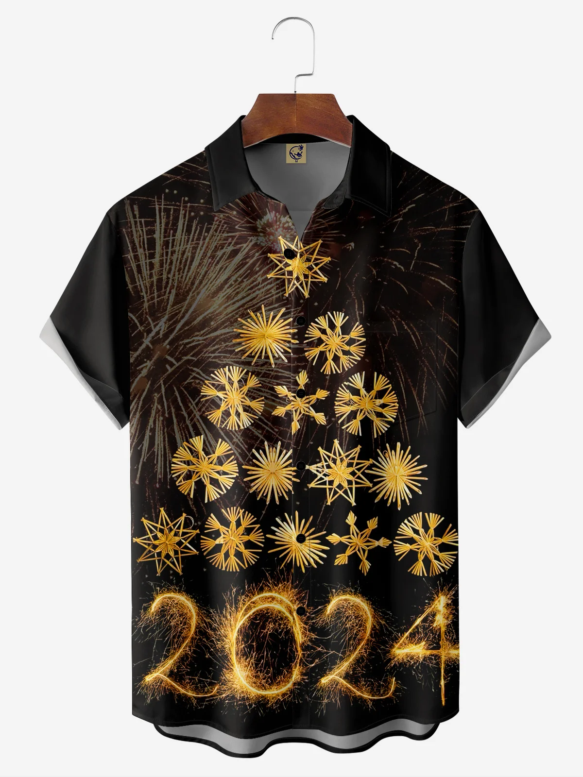 Happy New Year Chest Pocket Short Sleeve Hawaiian Shirt