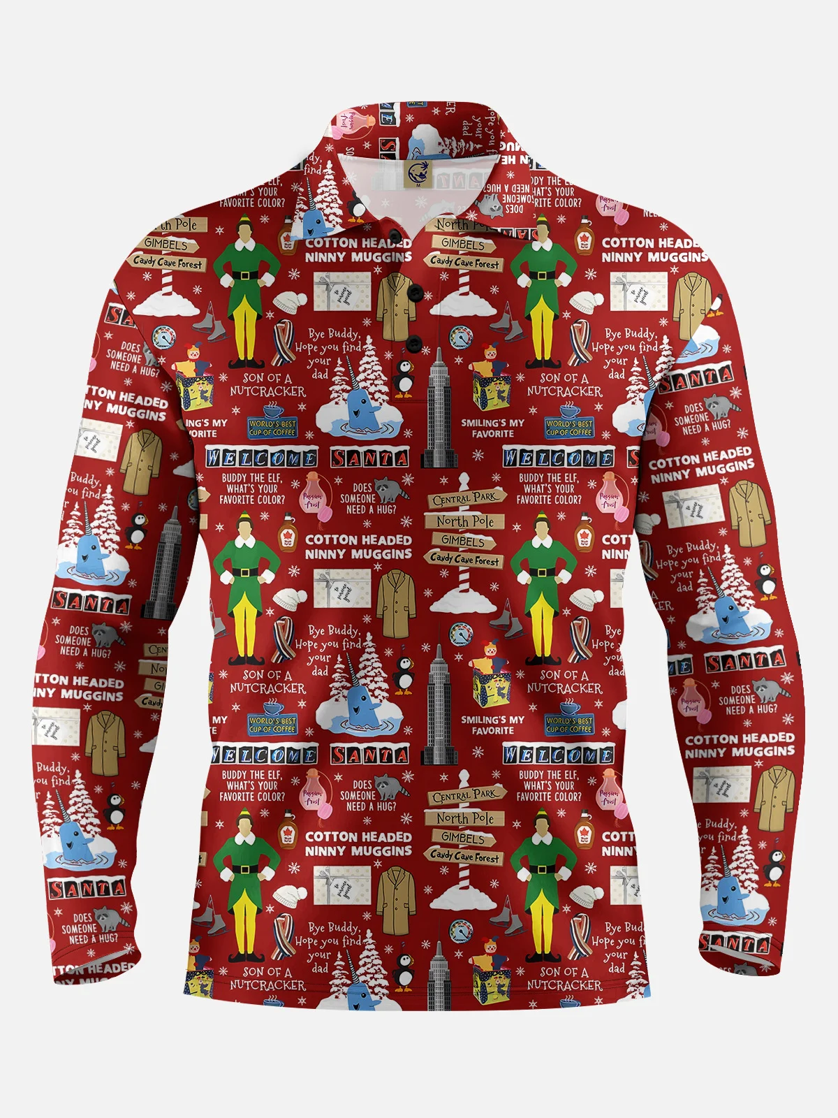 Christmas Letters Long Sleeve Hawaiian Polo Shirt