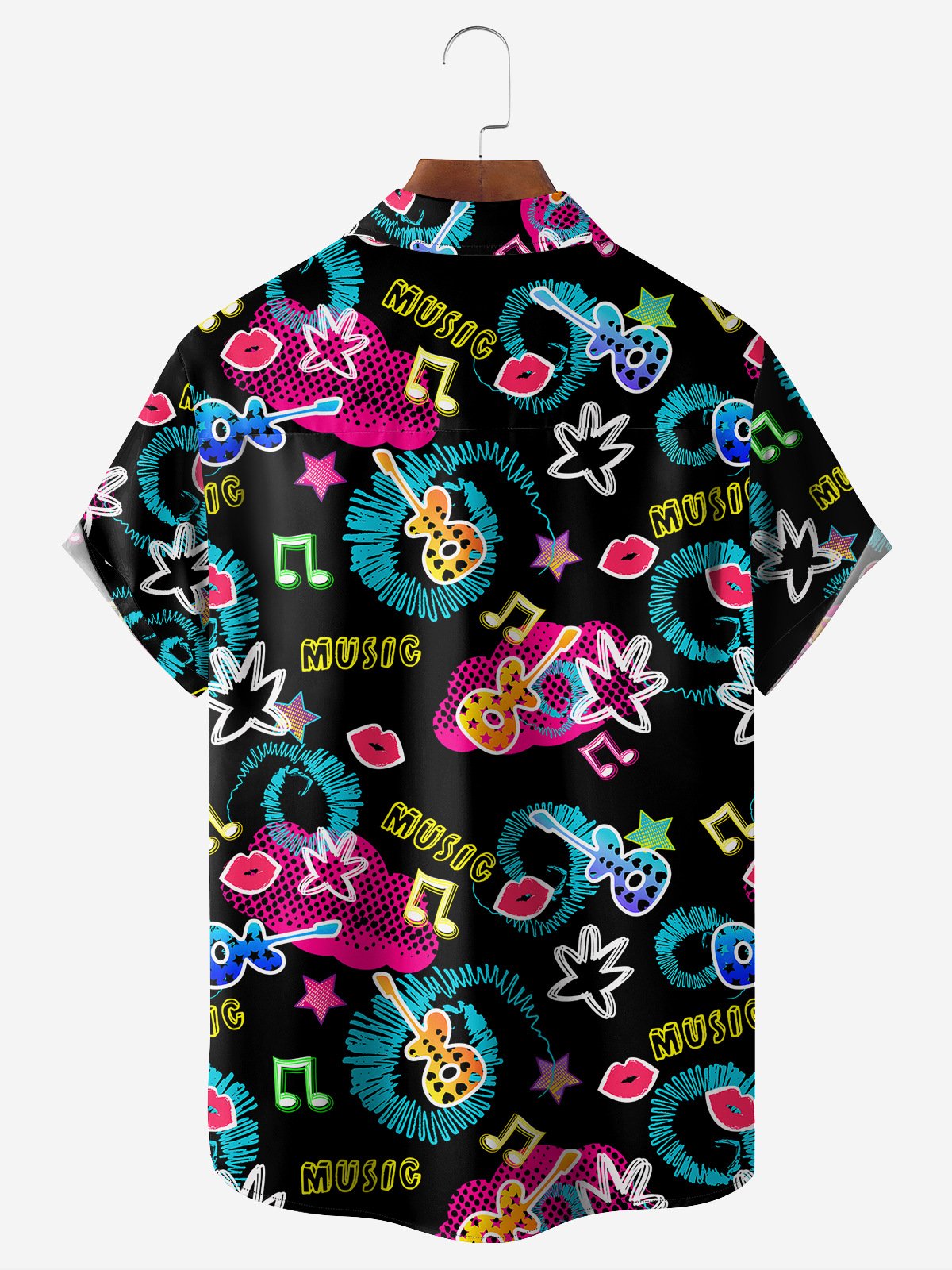 Guitar Festival Print Chest Pocket Short Sleeve Casual Shirt