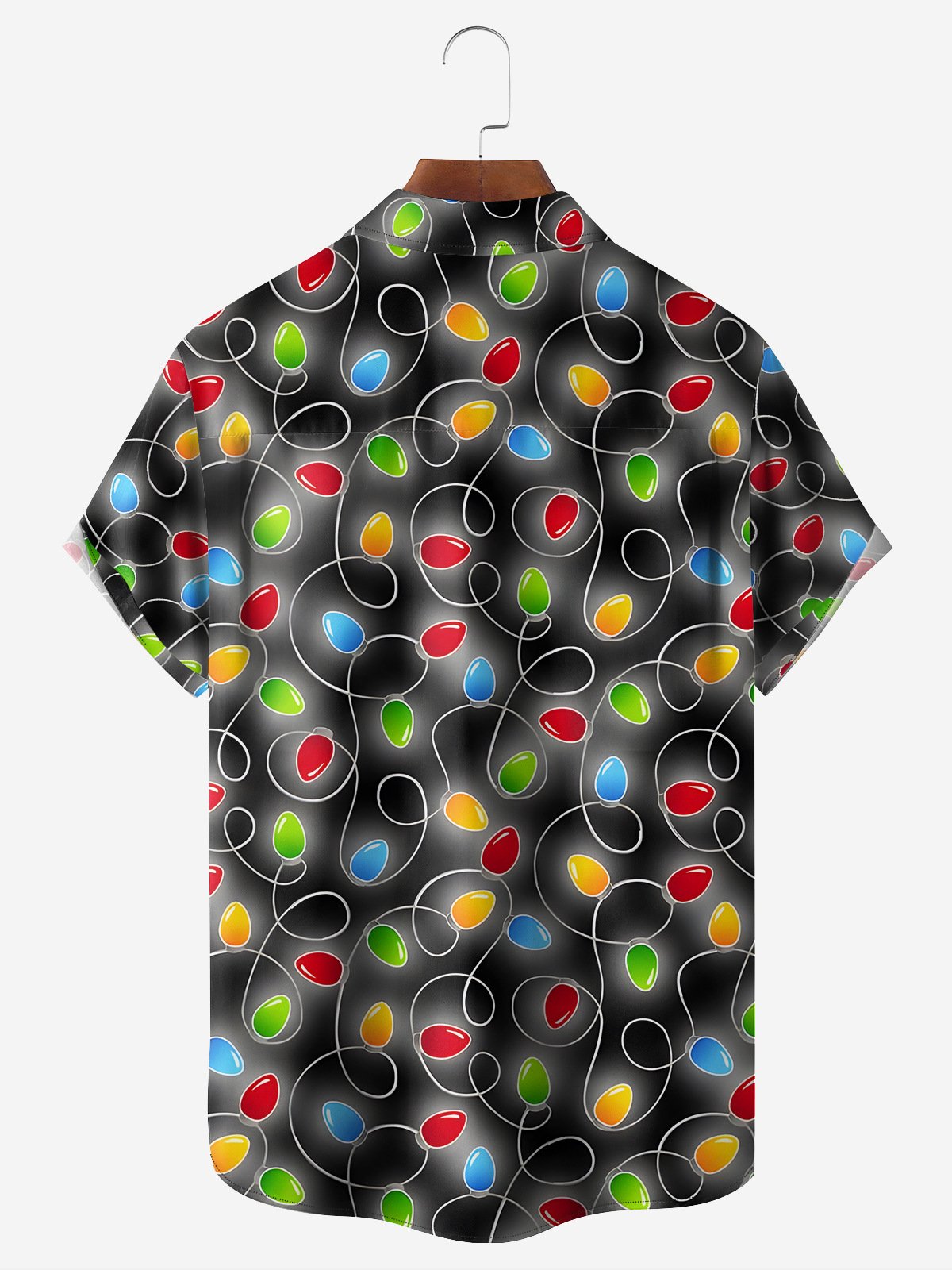 Christmas Decorative Lights Chest Pocket Short Sleeve Casual Shirt