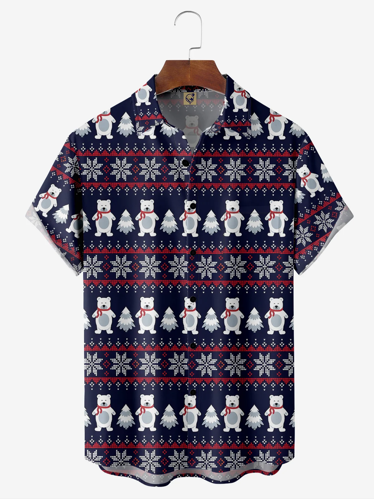 Christmas Chest Pocket Short Sleeve Casual Shirt