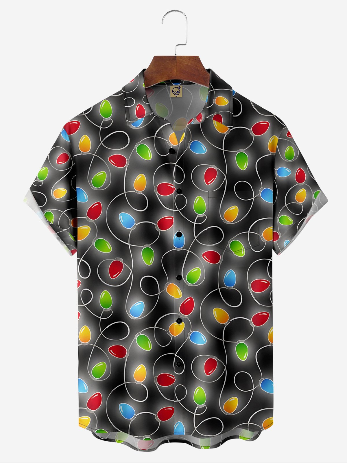Christmas Decorative Lights Chest Pocket Short Sleeve Casual Shirt