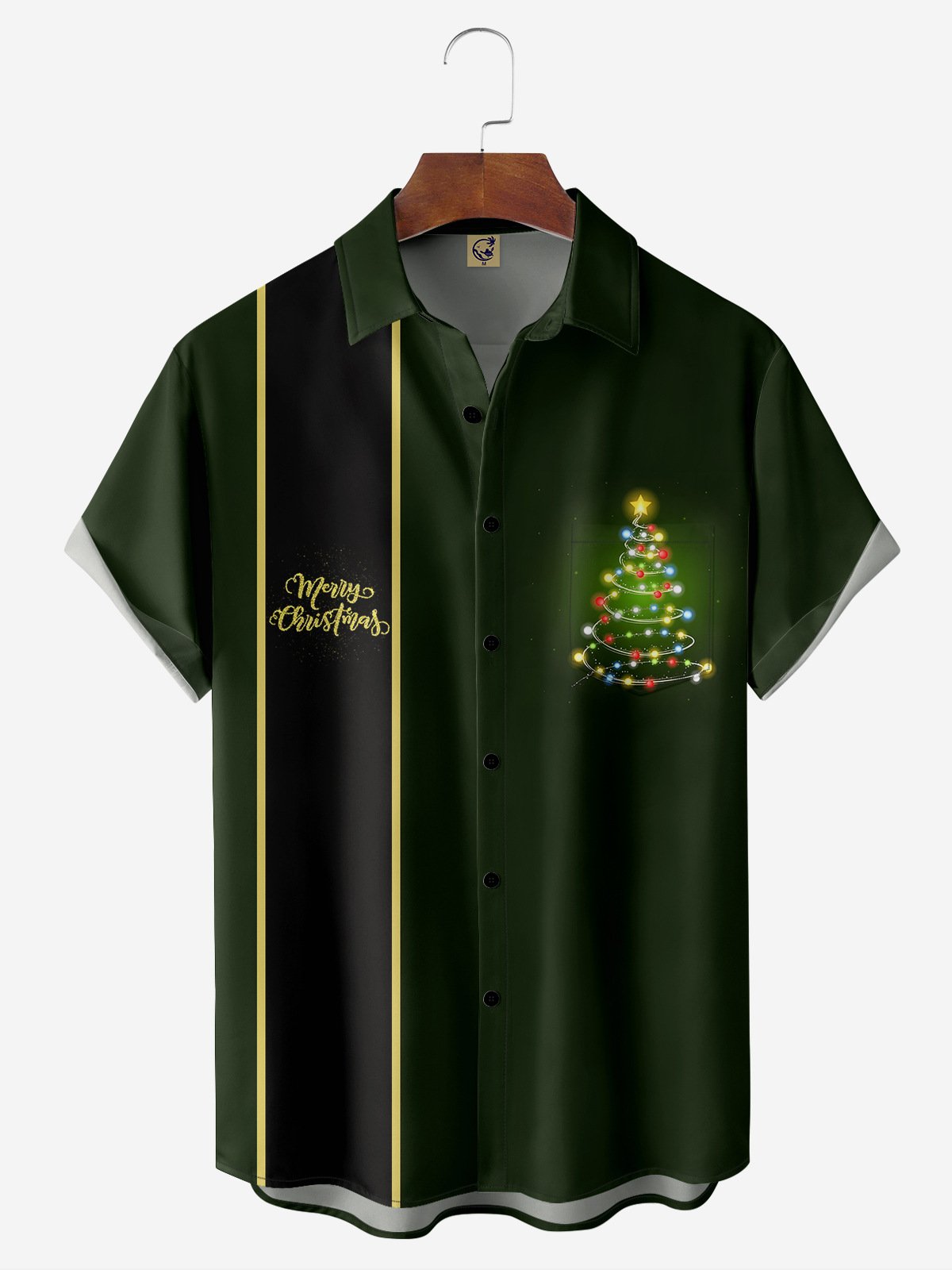 Hardaddy Christmas Tree Chest Pocket Short Sleeve Casual Shirt