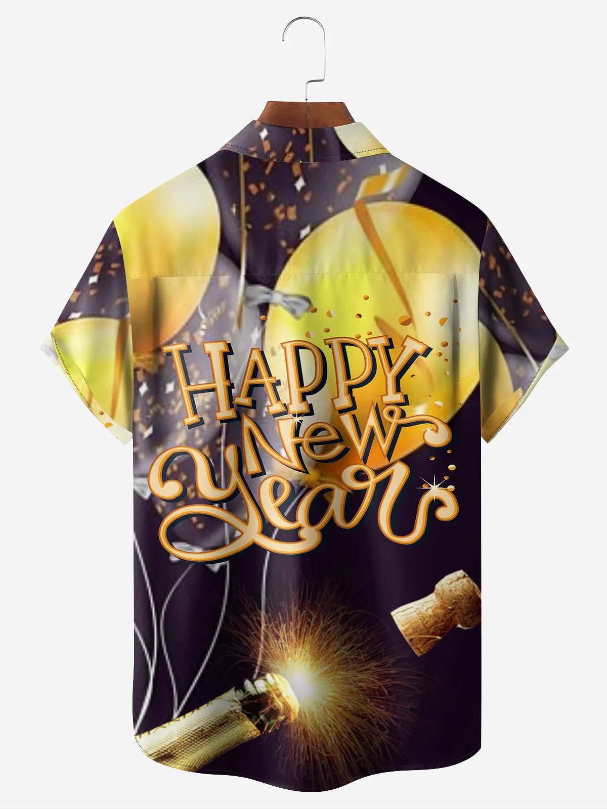 Happy New Year Chest Pocket Short Sleeve Casual Shirt