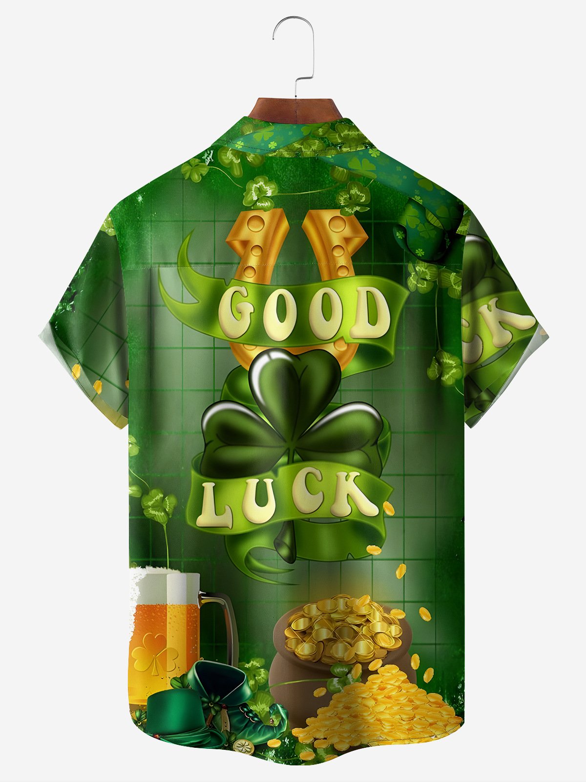 St. Patrick's Day Clover Chest Pocket Short Sleeve Hawaiian Shirt