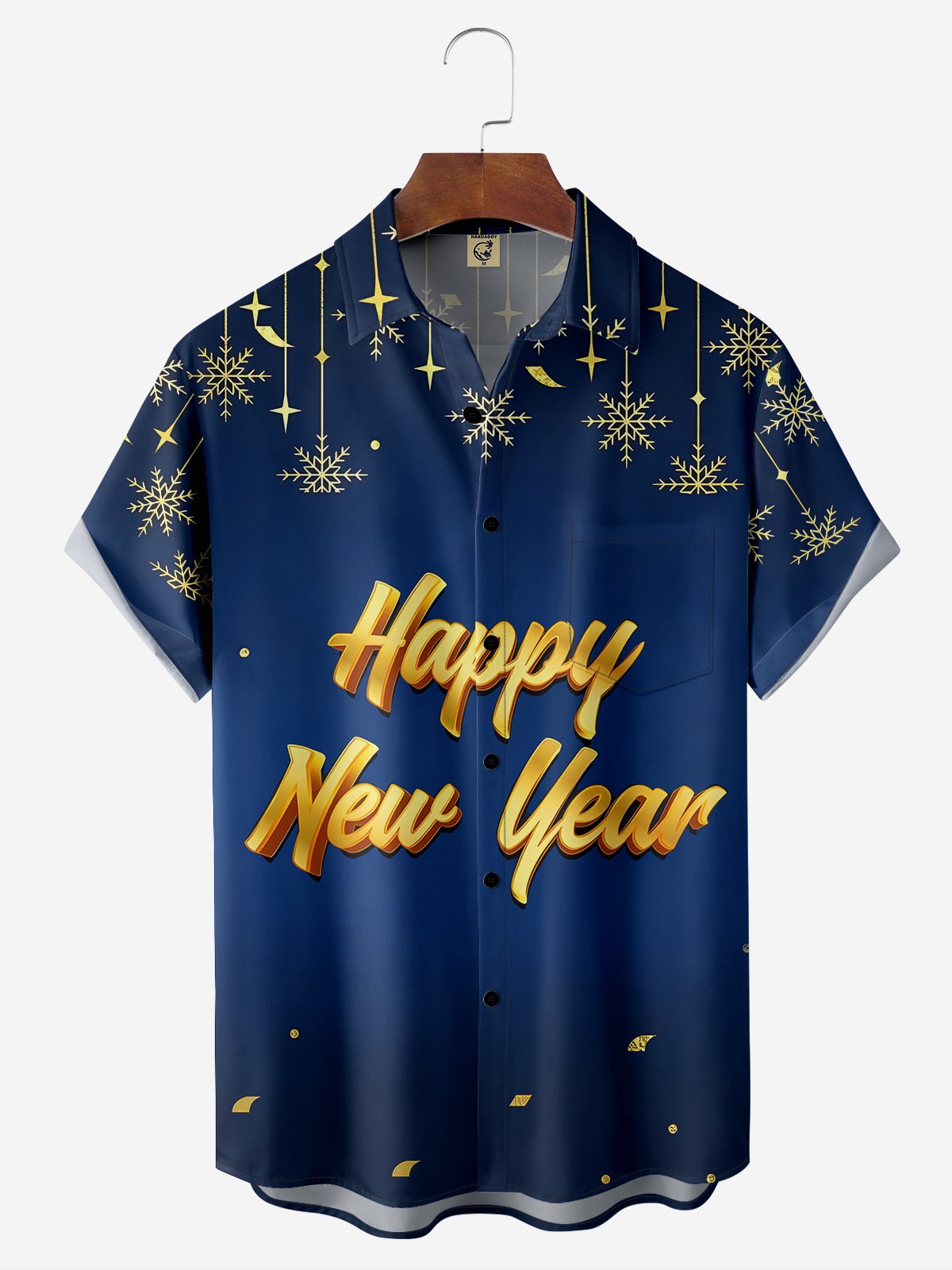 Happy New Year Chest Pocket Short Sleeve Casual Shirt