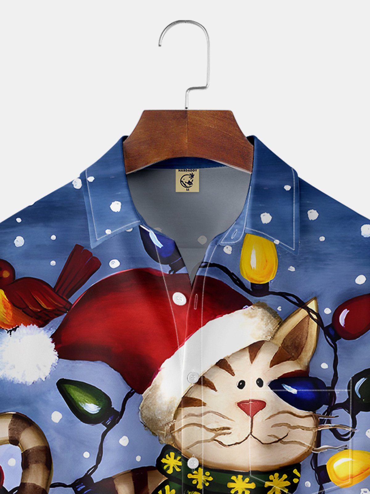 Christmas Santa Claus Cat Chest Pocket Short Sleeve Casual Shirt