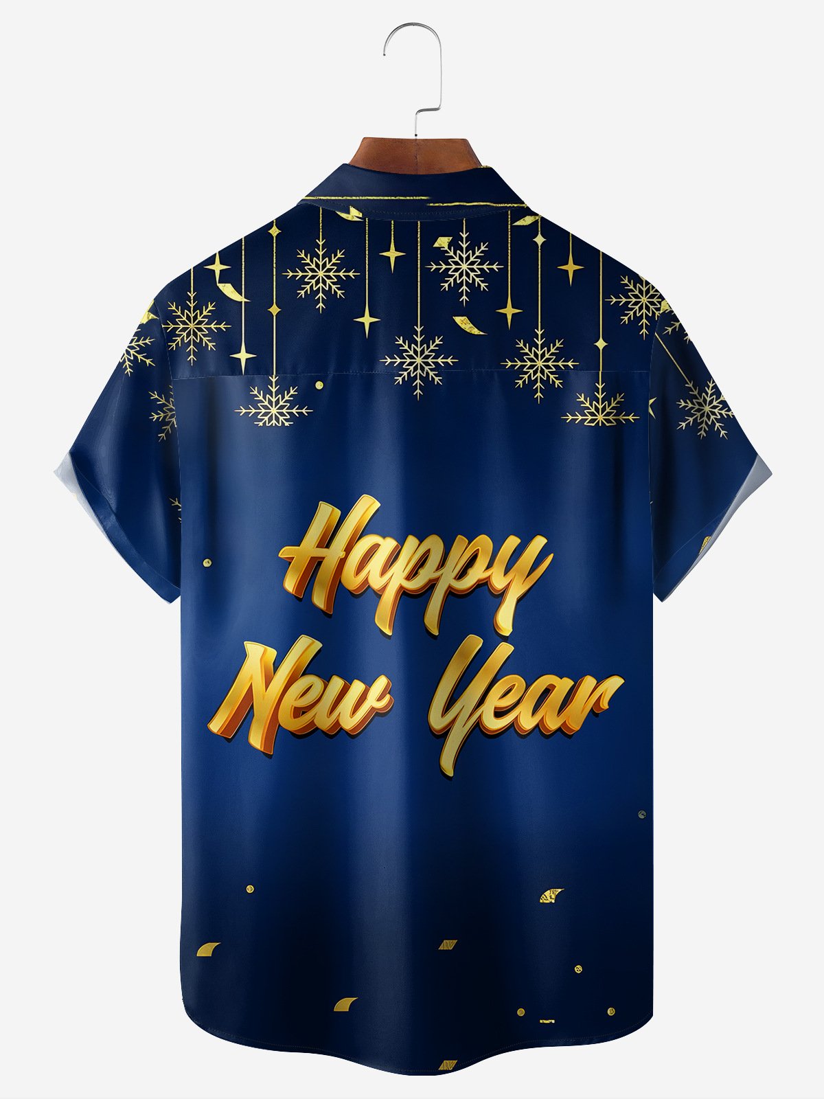 Happy New Year Chest Pocket Short Sleeve Casual Shirt