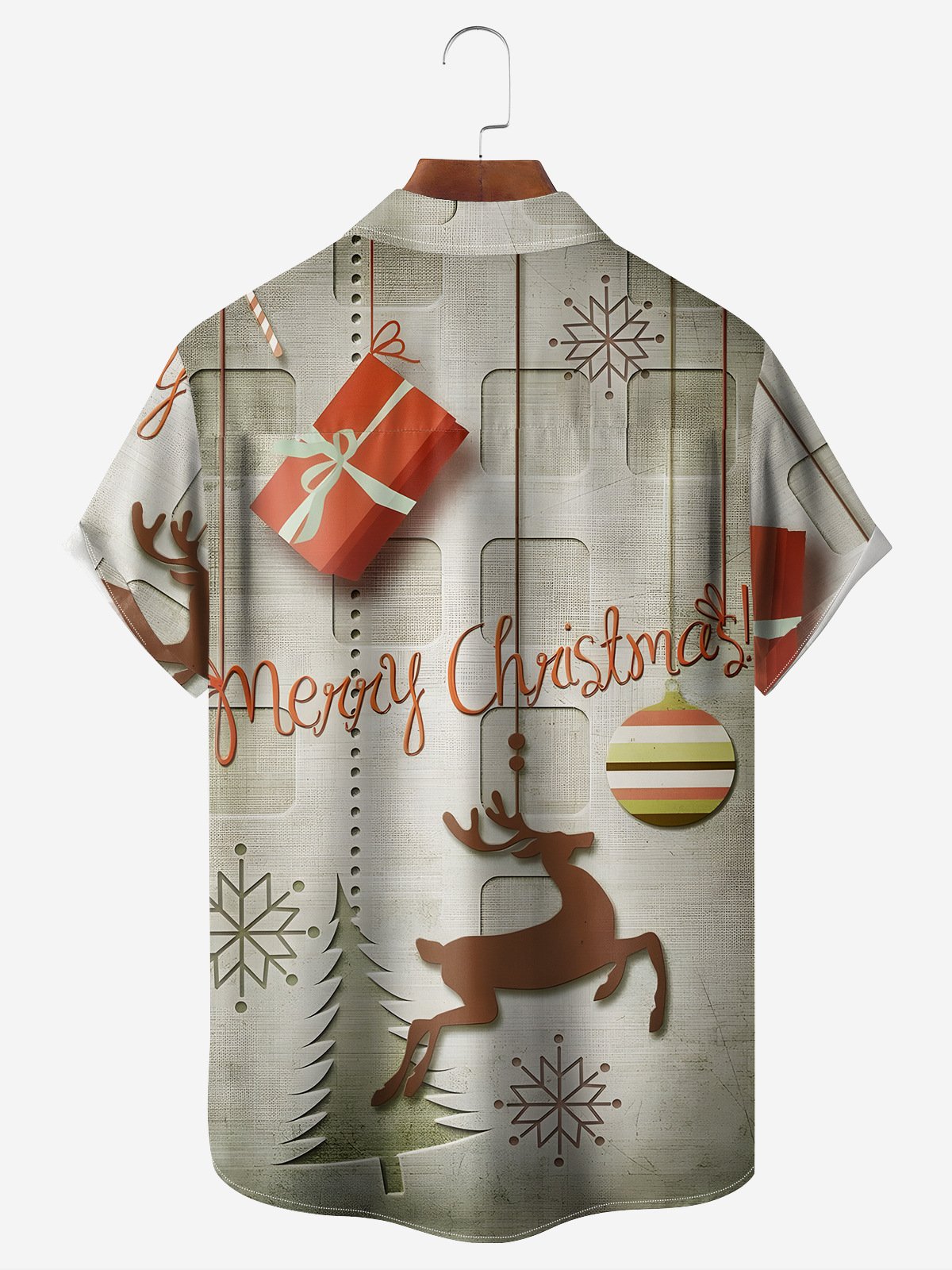 Christmas Elk Chest Pocket Short Sleeve Casual Shirt