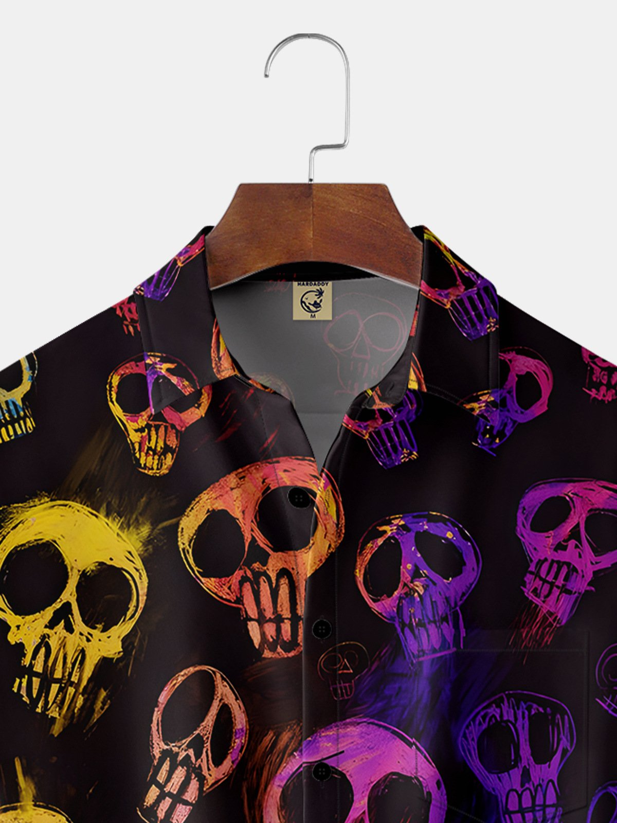 Skull Chest Pocket Short Sleeve Casual Shirt