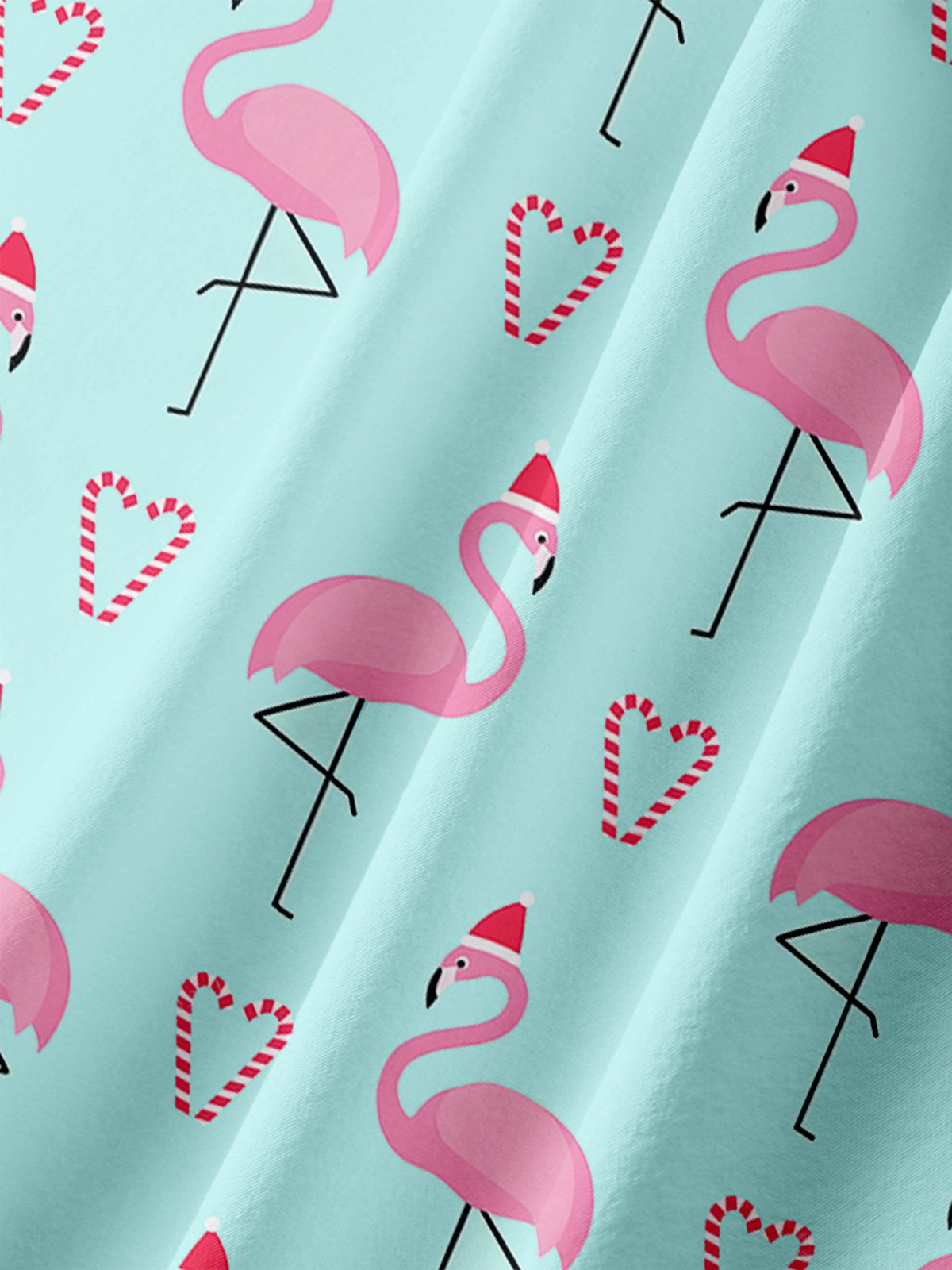 Christmas Flamingo Chest Pocket Short Sleeve Hawaiian Shirt