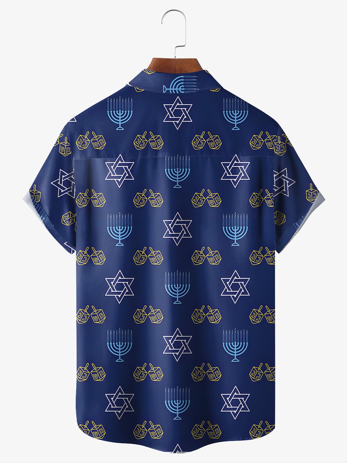 Hanukkah Dinosaur Chest Pocket Short Sleeve Casual Shirt