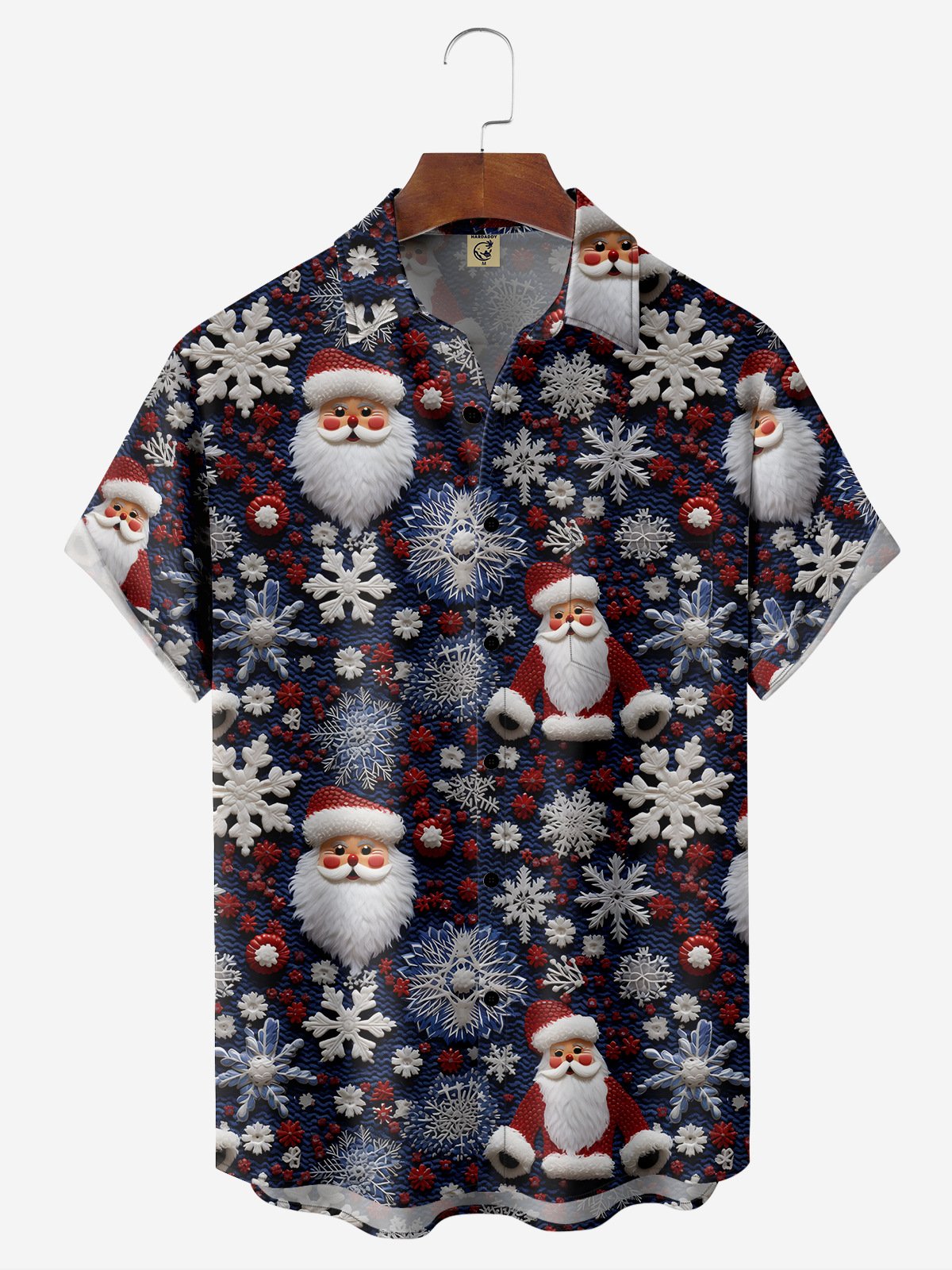 3D Santa Claus Chest Pocket Short Sleeve Casual Shirt