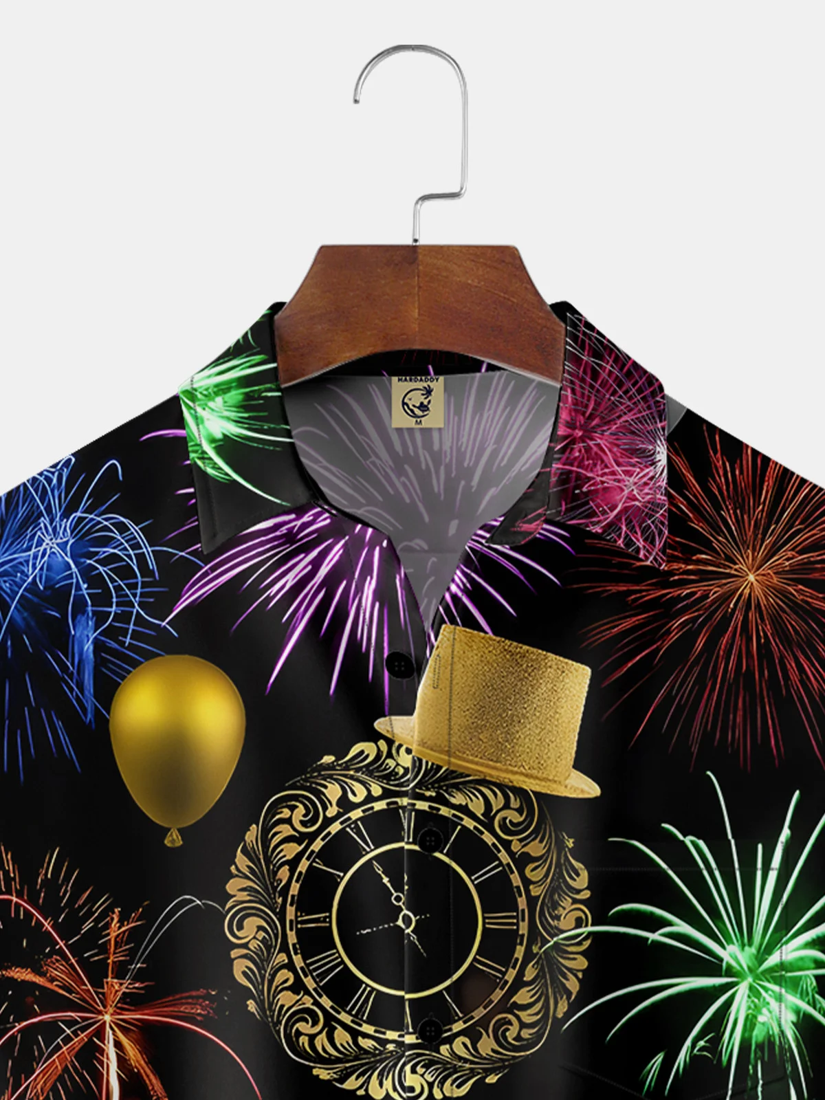 New Year Fireworks Chest Pocket Short Sleeve Casual Shirt